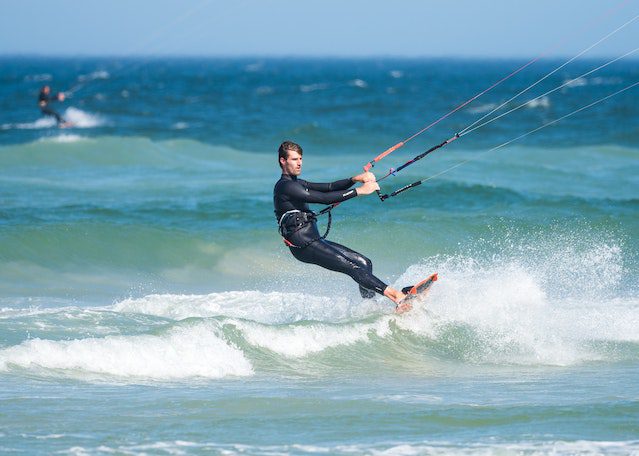 A kiteboarder in the shallows