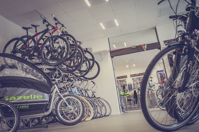 A shop full of rental bikes